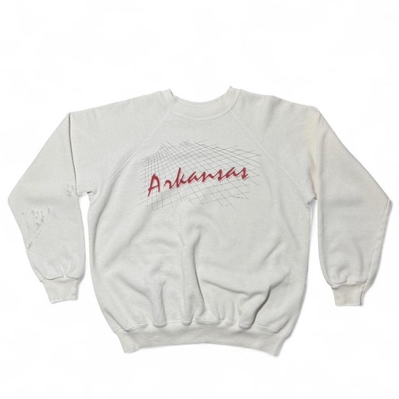 Hanes Other - Vintage 80s Arkansas Grid Graphic Cream Pullover Crewneck L 22x25 USA Hanes